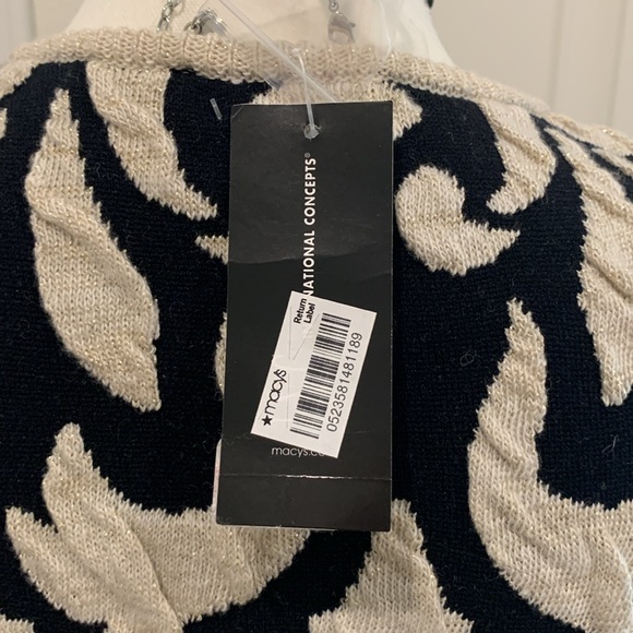 INC wool blend bodycon textured knit midi dress w/metallic thread black/cream L - Picture 6 of 9